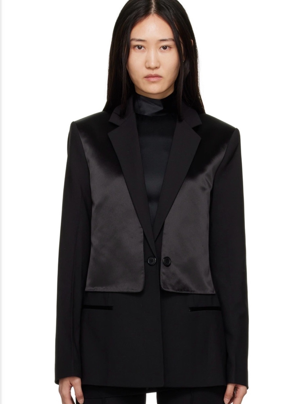 Helmut Lang Black Satin-Front/opened back Tailored Blazer